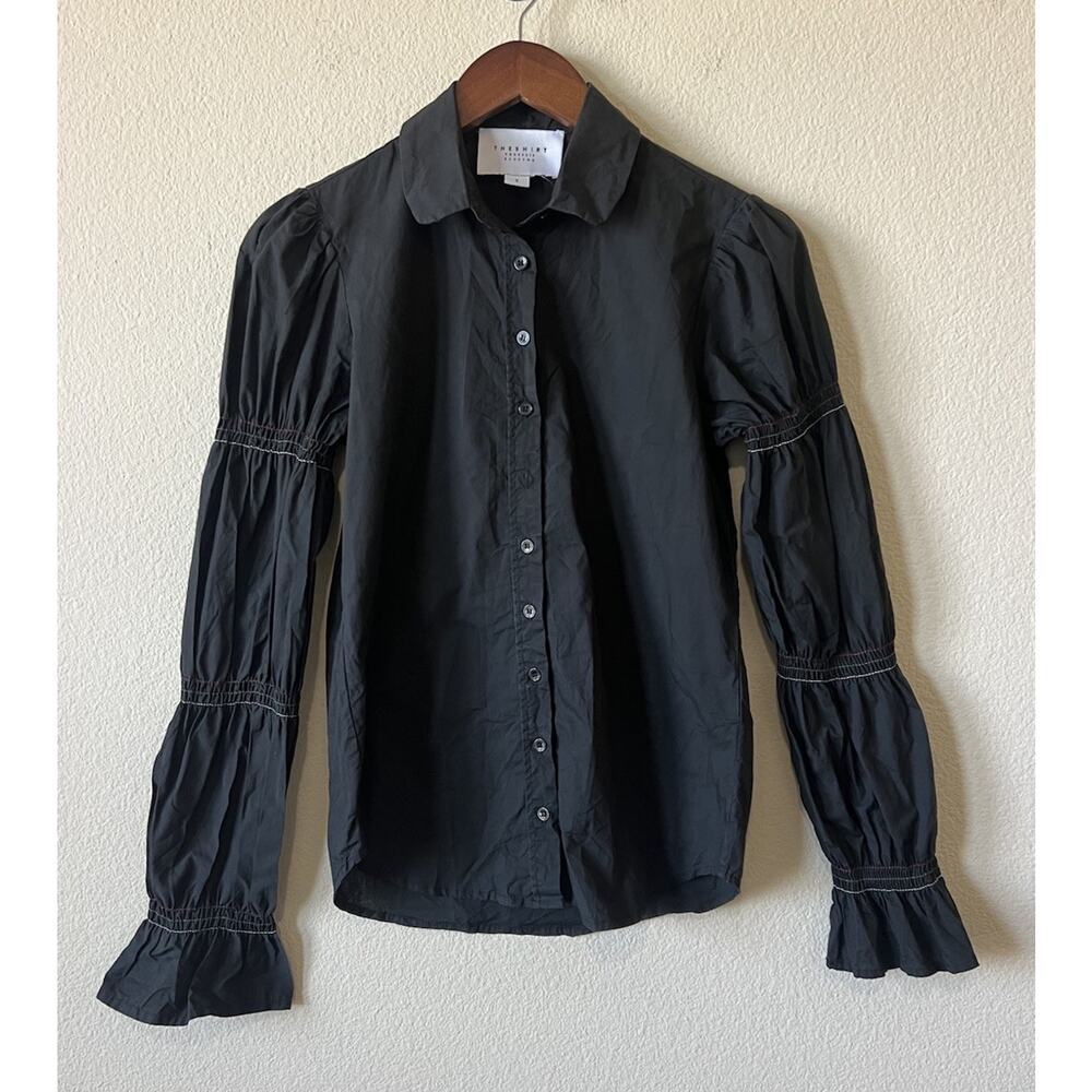 Modern Minimalist Black Puff Sleeve Button Down Shirt The Shirt S Cotton - Picture 2 of 8